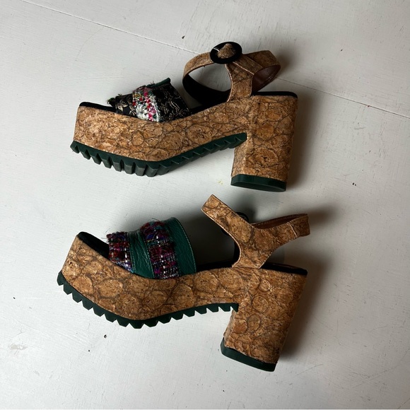 KRON BY KRONKRON- KRE2-18 Multi Color Block Heel Platform Sandal Boho Chic - Picture 4 of 9